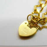 9ct Yellow Gold Curb Link Charm Bracelet with Heart Lock Clasp Vintage Sheffield