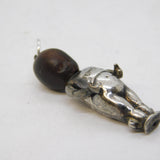 WW1 Period Sterling Silver & Wooden 'Fumsup' Lucky Charm Pendant Antique c1915