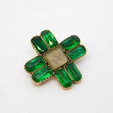 George III 15ct Rose Gold, Green Paste, Hair Set Cross Mourning Brooch Antique c1790