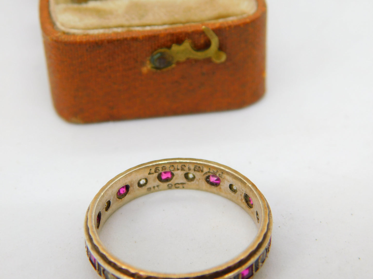 9ct Gold, Natural Ruby & Spinel Set Full Eternity Ring Vintage c1960 Size Q UK