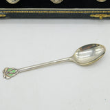 Sterling Silver Colourful Enamel Boxed Set of Teaspoons Antique 1947 Art Deco