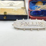 Victorian Sterling Silver Pollie Name Christening Brooch Antique 1890 Birmingham
