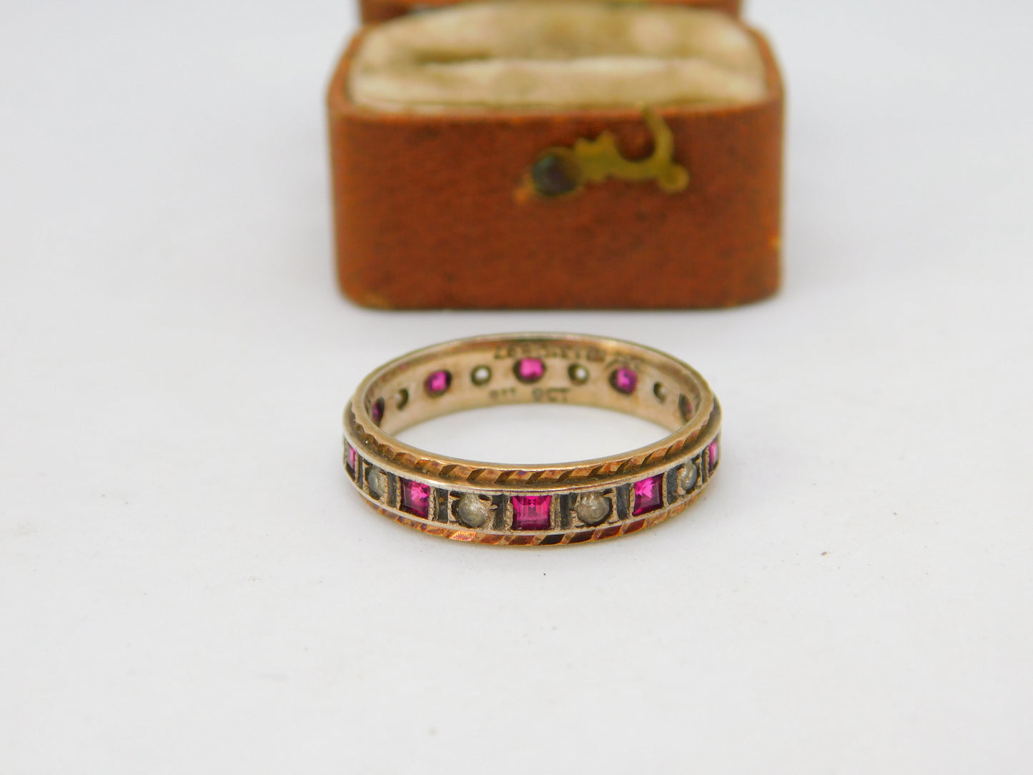 9ct Gold, Natural Ruby & Spinel Set Full Eternity Ring Vintage c1960 Size Q UK