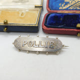 Victorian Sterling Silver Pollie Name Christening Brooch Antique 1890 Birmingham