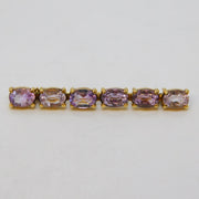9ct Yellow Gold Six-Stone Amethyst Set Bar Brooch Vintage 1989 Birmingham