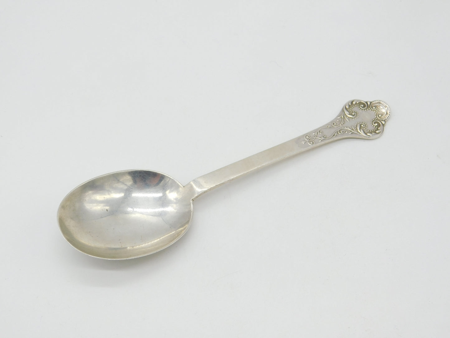 Edwardian Sterling Silver Floral Picture Back Medieval Style Spoon Antique 1909