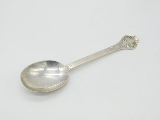 Edwardian Sterling Silver Floral Picture Back Medieval Style Spoon Antique 1909