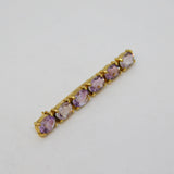 9ct Yellow Gold Six-Stone Amethyst Set Bar Brooch Vintage 1989 Birmingham