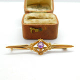 9ct Yellow Gold and Amethyst Set Bar Brooch 1933 Birmingham Vintage