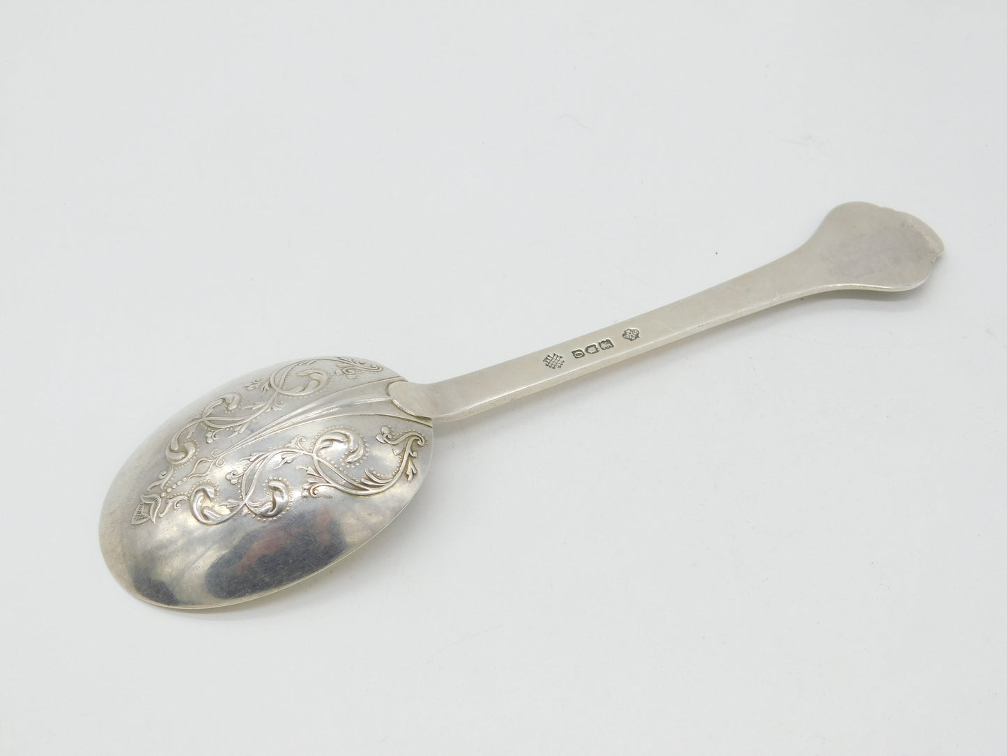 Edwardian Sterling Silver Floral Picture Back Medieval Style Spoon Antique 1909