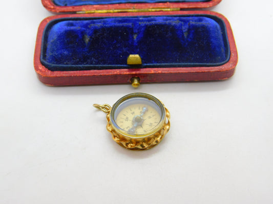9ct Yellow Gold Working Compass Fob or Pendant Vintage 1967 London