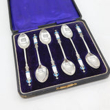 WW1 Sterling Silver Enamel Nurse Pattern Teaspoons Antique 1914 Birmingham