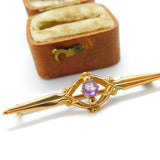 9ct Yellow Gold and Amethyst Set Bar Brooch 1933 Birmingham Vintage