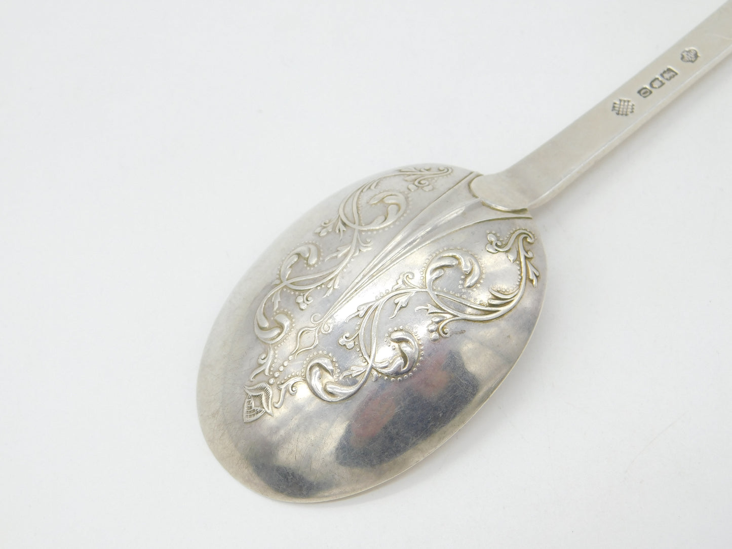 Edwardian Sterling Silver Floral Picture Back Medieval Style Spoon Antique 1909