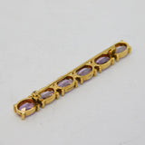 9ct Yellow Gold Six-Stone Amethyst Set Bar Brooch Vintage 1989 Birmingham