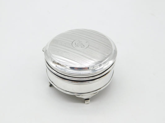 Sterling Silver 'P' Initial Circular Jewellery Box Antique 1918 Birmingham Deco