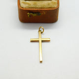 9ct Yellow Gold Minimal Cross Crucifix Pendant 1987 Birmingham Vintage