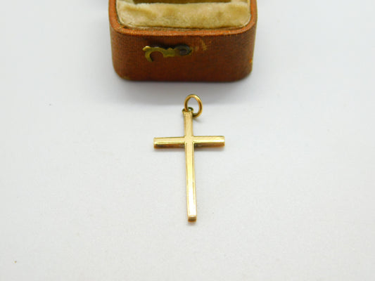 9ct Yellow Gold Minimal Cross Crucifix Pendant 1987 Birmingham Vintage