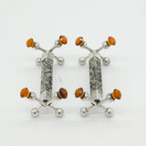 Sterling Silver, Grante, Citrine Scottish Thistle Knife Rest Pair Antique 1927 Birmingham