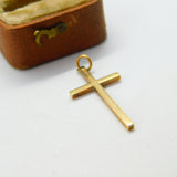 9ct Yellow Gold Minimal Cross Crucifix Pendant 1987 Birmingham Vintage