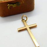 9ct Yellow Gold Minimal Cross Crucifix Pendant 1987 Birmingham Vintage