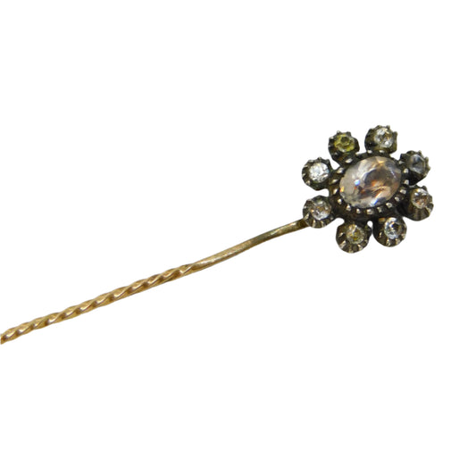 George III 9ct Rose Gold Crystal Set Floral Stick Pin Antique c1790