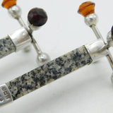 Sterling Silver, Grante, Citrine Scottish Thistle Knife Rest Pair Antique 1927 Birmingham