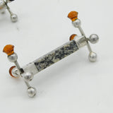 Sterling Silver, Grante, Citrine Scottish Thistle Knife Rest Pair Antique 1927 Birmingham