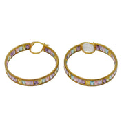 Pair of 9ct Yellow Gold & Colourful Topaz Hoop Earrings Vintage Sheffield