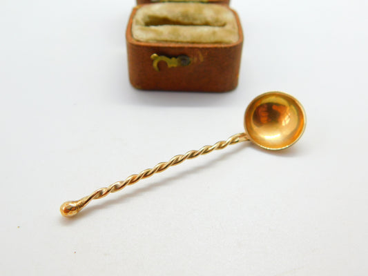 9ct Yellow Gold Twisted Stem Salt Spoon 1993 London Vintage