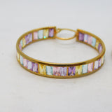 Pair of 9ct Yellow Gold & Colourful Topaz Hoop Earrings Vintage Sheffield