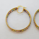Pair of 9ct Yellow Gold & Colourful Topaz Hoop Earrings Vintage Sheffield