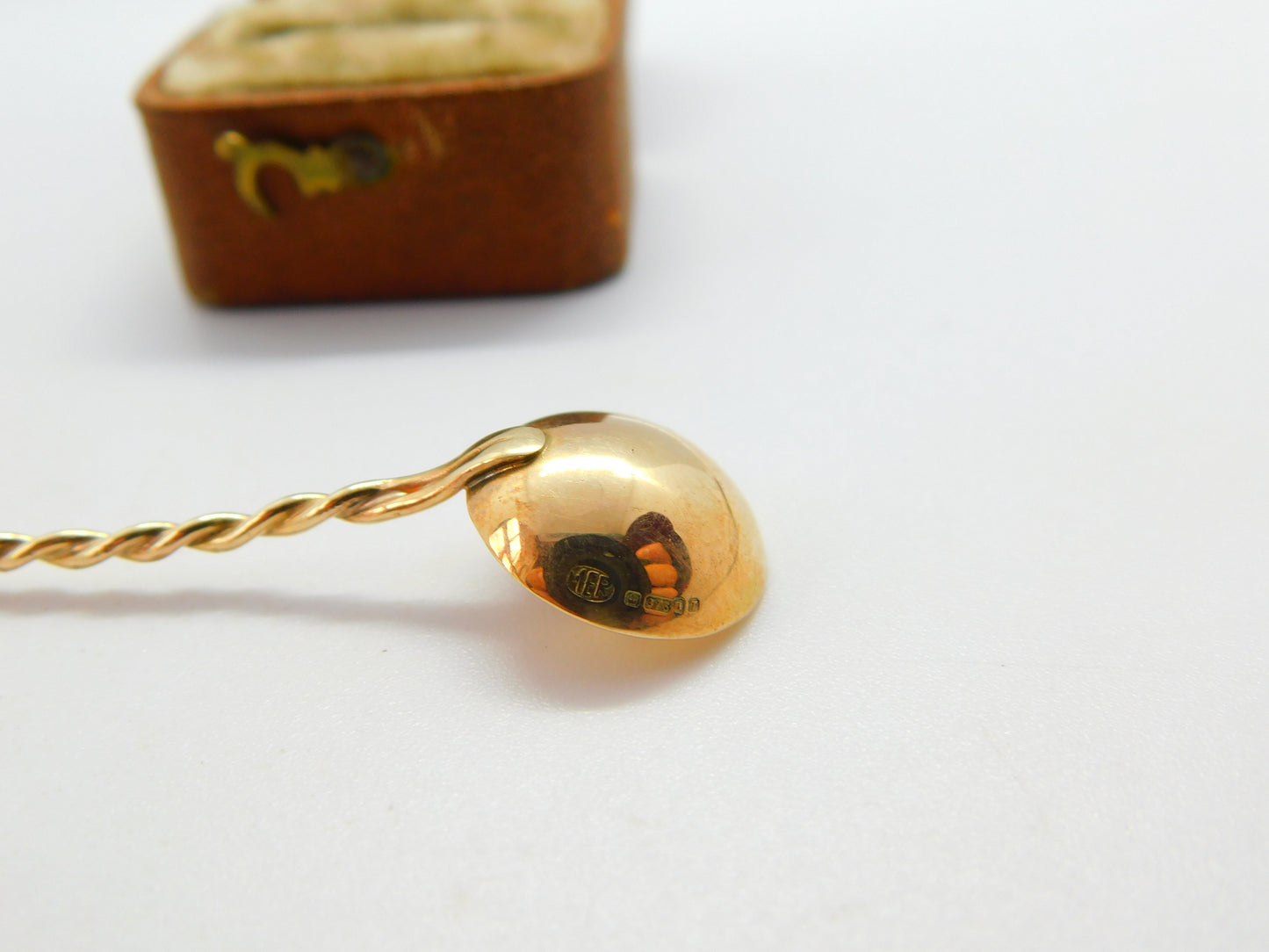 9ct Yellow Gold Twisted Stem Salt Spoon 1993 London Vintage