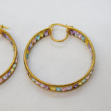 Pair of 9ct Yellow Gold & Colourful Topaz Hoop Earrings Vintage Sheffield