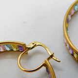 Pair of 9ct Yellow Gold & Colourful Topaz Hoop Earrings Vintage Sheffield