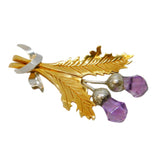 9ct Two-Tone Gold, Amethyst Set Scottish Thistle Brooch Antique 1945 London