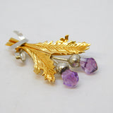 9ct Two-Tone Gold, Amethyst Set Scottish Thistle Brooch Antique 1945 London