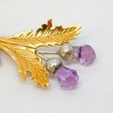 9ct Two-Tone Gold, Amethyst Set Scottish Thistle Brooch Antique 1945 London
