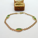 9ct Gold Curb Link Bracelet with Green Jade Panelling Vintage c1980 8.2"
