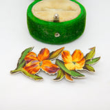 Victorian Sterling Silver Lily Flower Enamel Brooch Antique 1889 Birmingham