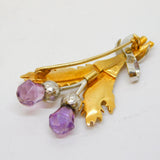 9ct Two-Tone Gold, Amethyst Set Scottish Thistle Brooch Antique 1945 London