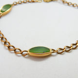 9ct Gold Curb Link Bracelet with Green Jade Panelling Vintage c1980 8.2"