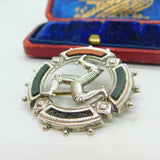 Victorian Sterling Silver, Bloodstone & Agate 'Three Legs Of Mann' Brooch c1890