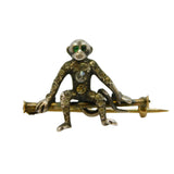 19th Century 9ct Gold & Silver Paste Set Monkey Brooch Antique c1880