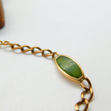 9ct Gold Curb Link Bracelet with Green Jade Panelling Vintage c1980 8.2"