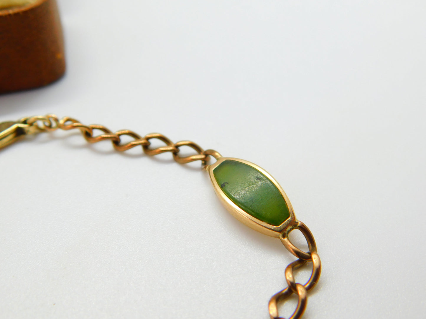 9ct Gold Curb Link Bracelet with Green Jade Panelling Vintage c1980 8.2"