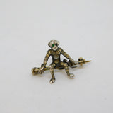 19th Century 9ct Gold & Silver Paste Set Monkey Brooch Antique c1880