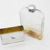Edwardian Silver Plate & Glass Large Hip Flask with Stirrup Cup Antique c1910