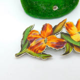 Victorian Sterling Silver Lily Flower Enamel Brooch Antique 1889 Birmingham