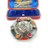 Victorian Scottish Sterling Silver Agate, Granite, Bloodstone, Paste Fern Brooch 1864 Kitemark